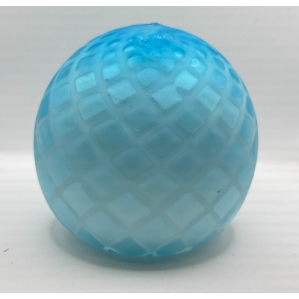 Murano Style Satin Art Glass Blue‎ Quilted Diamond Paperweight Orb 4" MCM